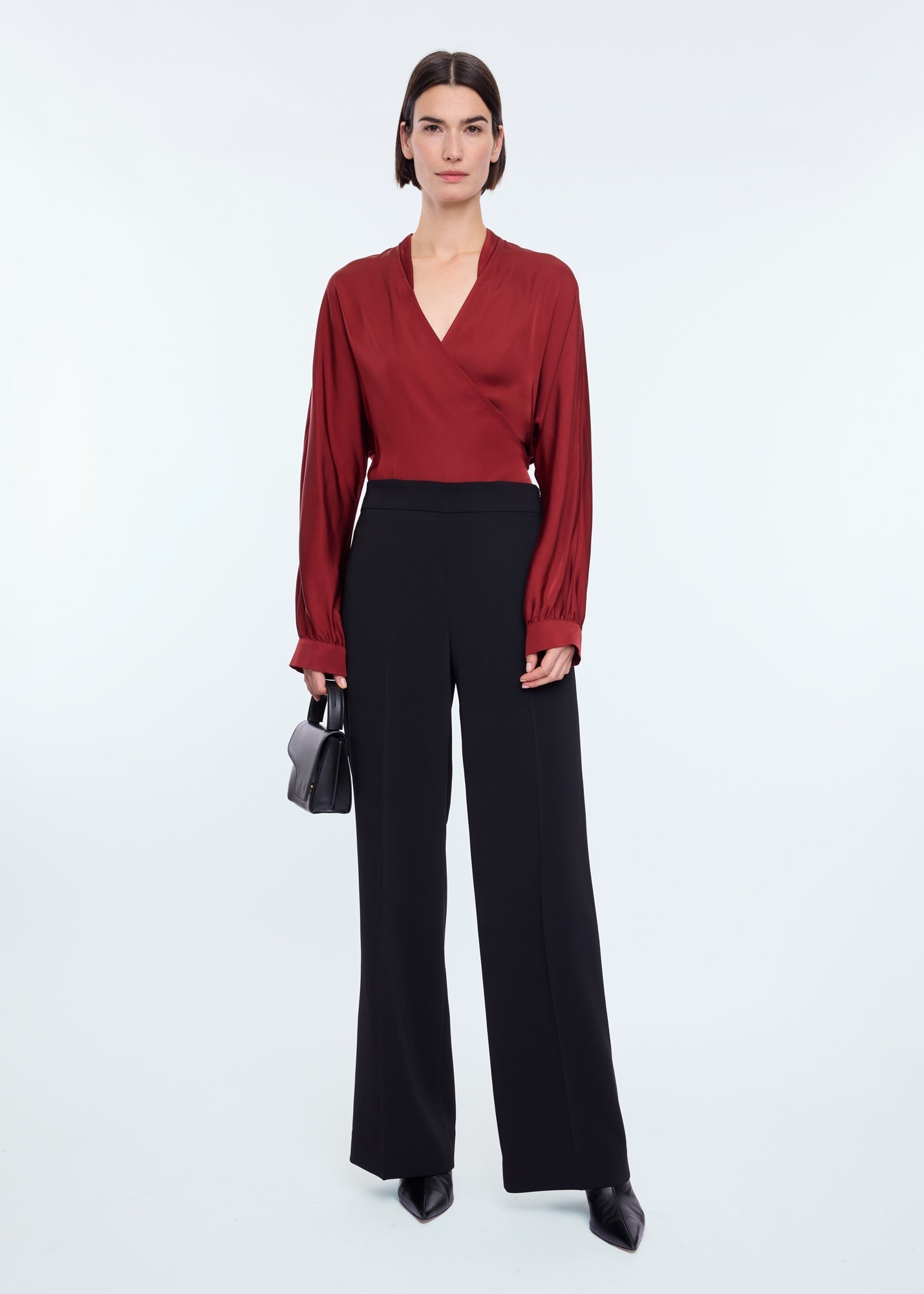 Vanilia Cranberry wrap blouse and viscose trouser