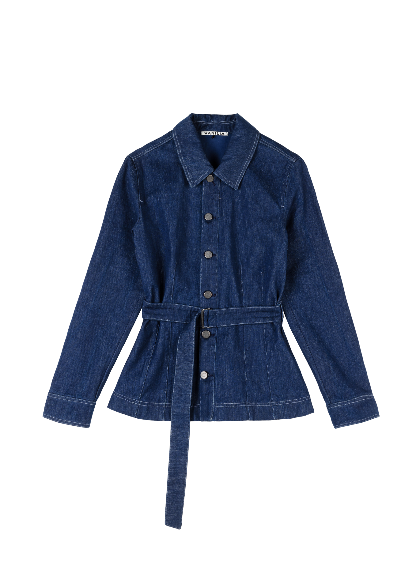 Belted denim blouse