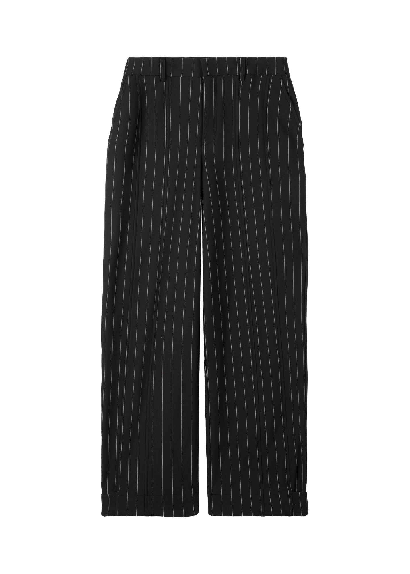 Tailored wide-leg, pinstriped trousers