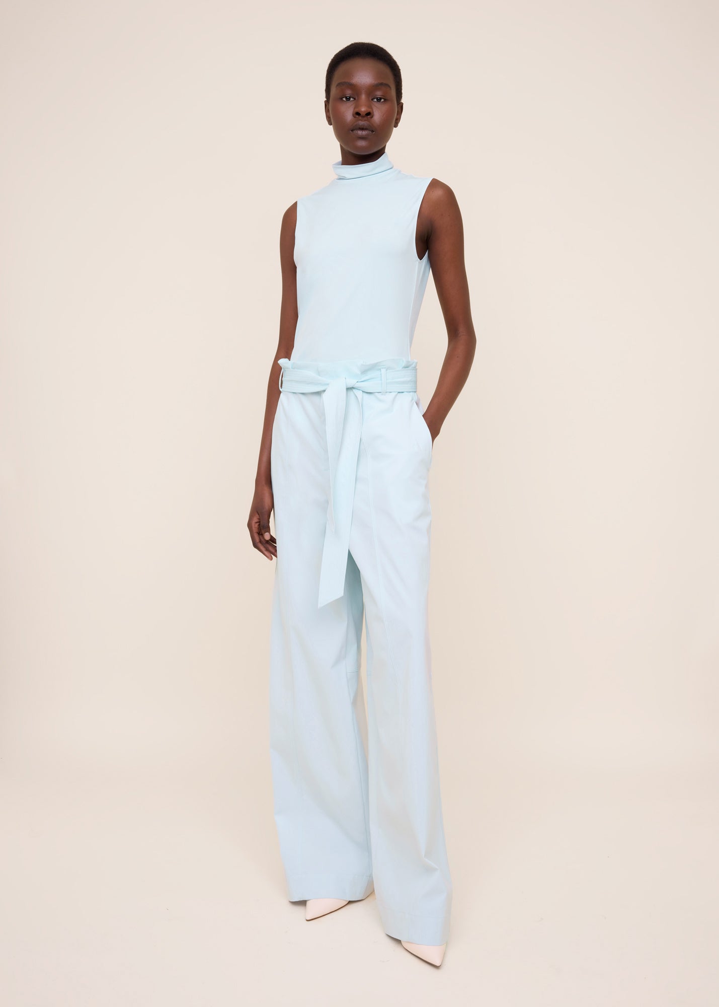 Belted nylon paperbag trousers