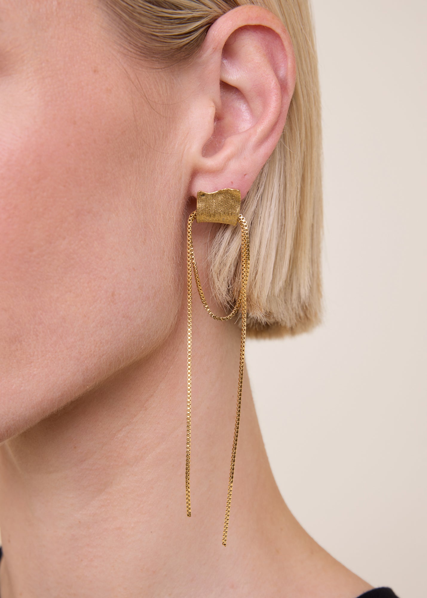 Long organic gold plated earring