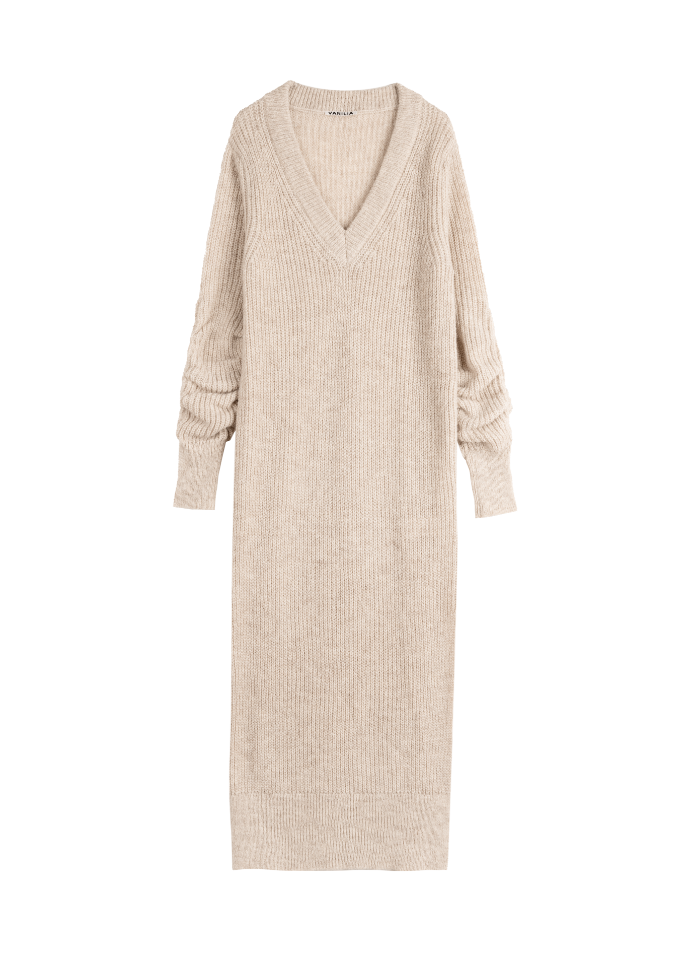 V-neck wool maxi dress