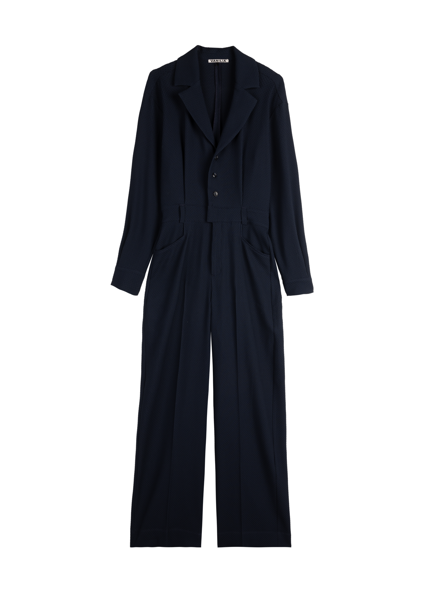 Lapel waffle jumpsuit