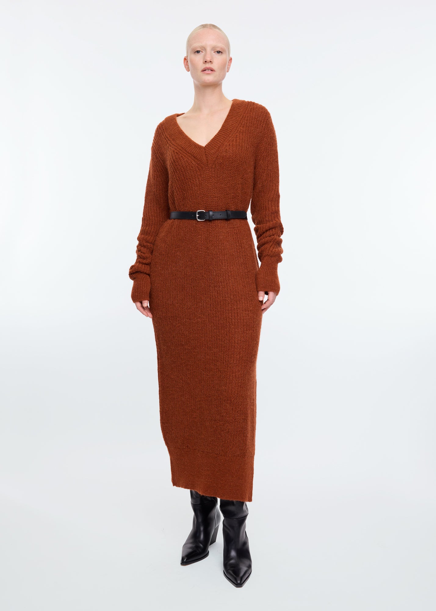 V-neck wool maxi dress