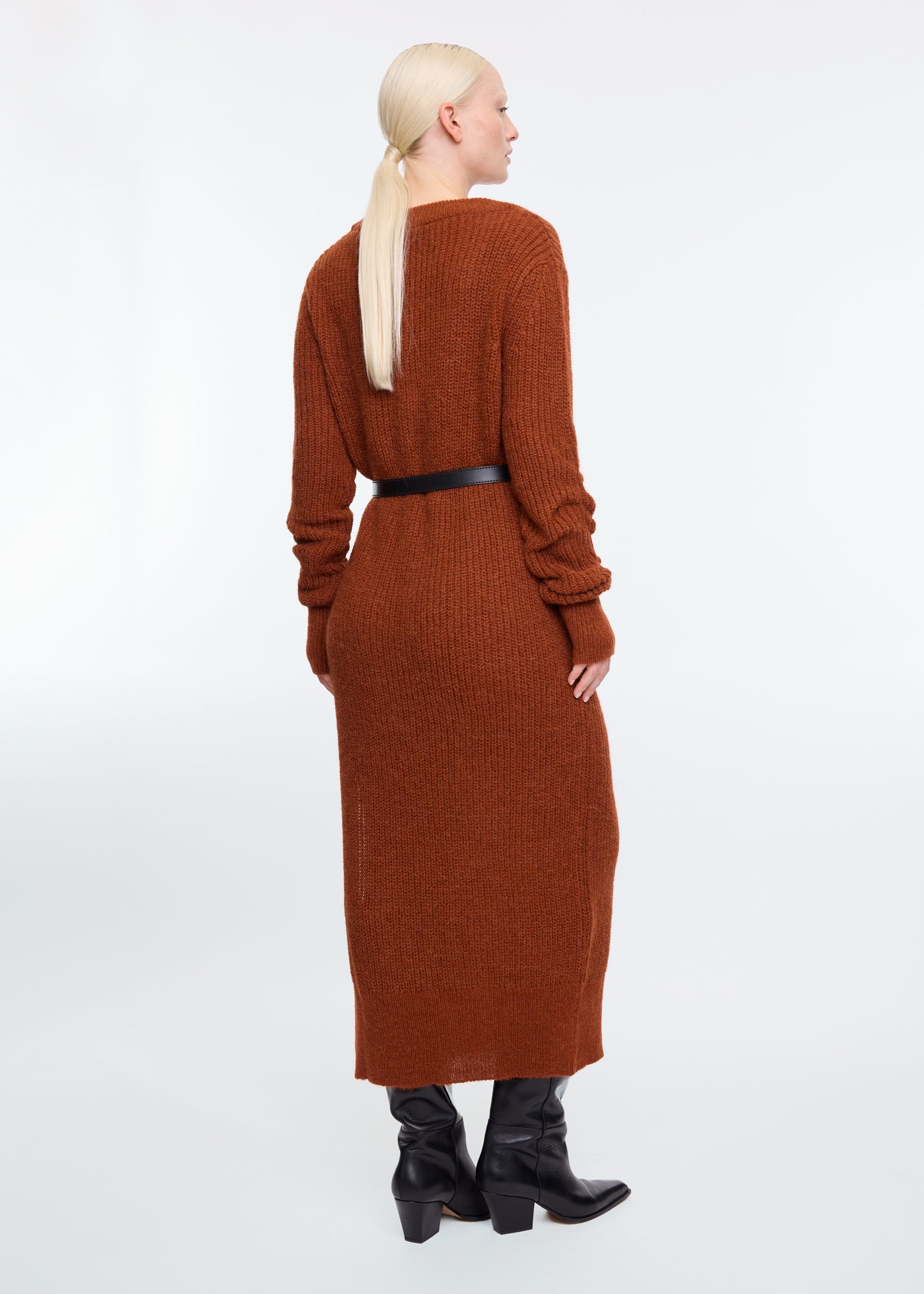 V-neck wool maxi dress