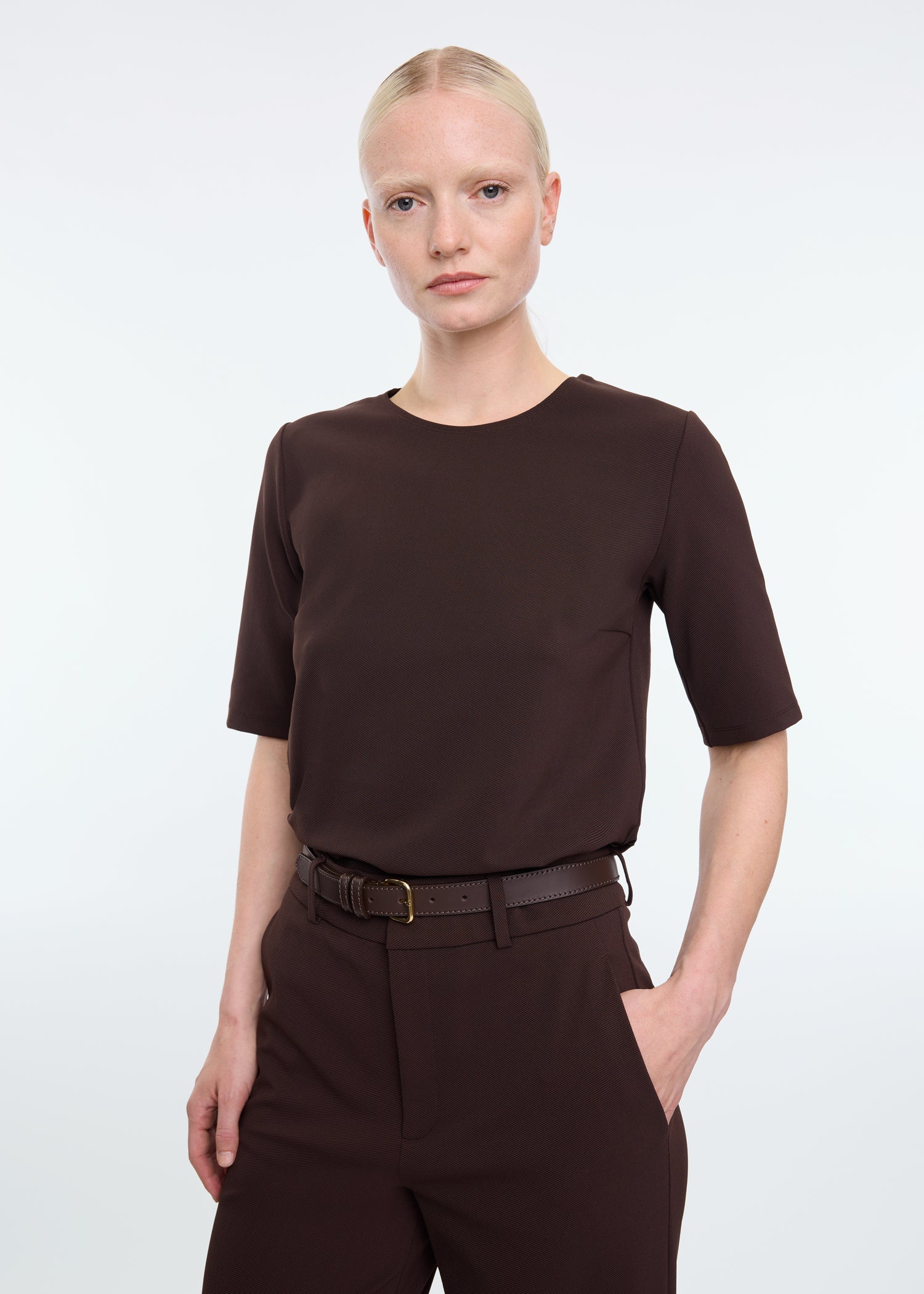 Mid sleeve twill top