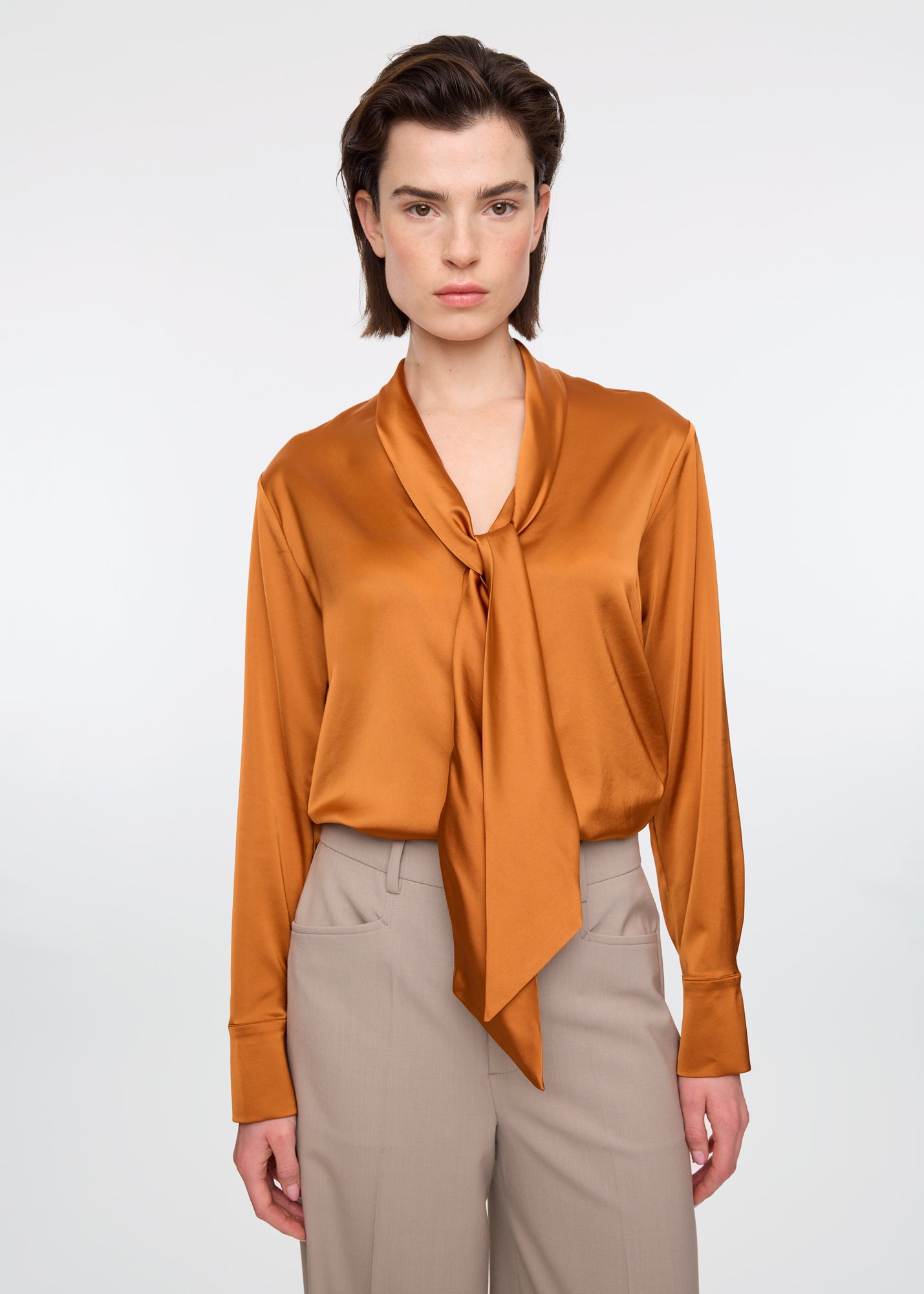 Bow satin stretch blouse