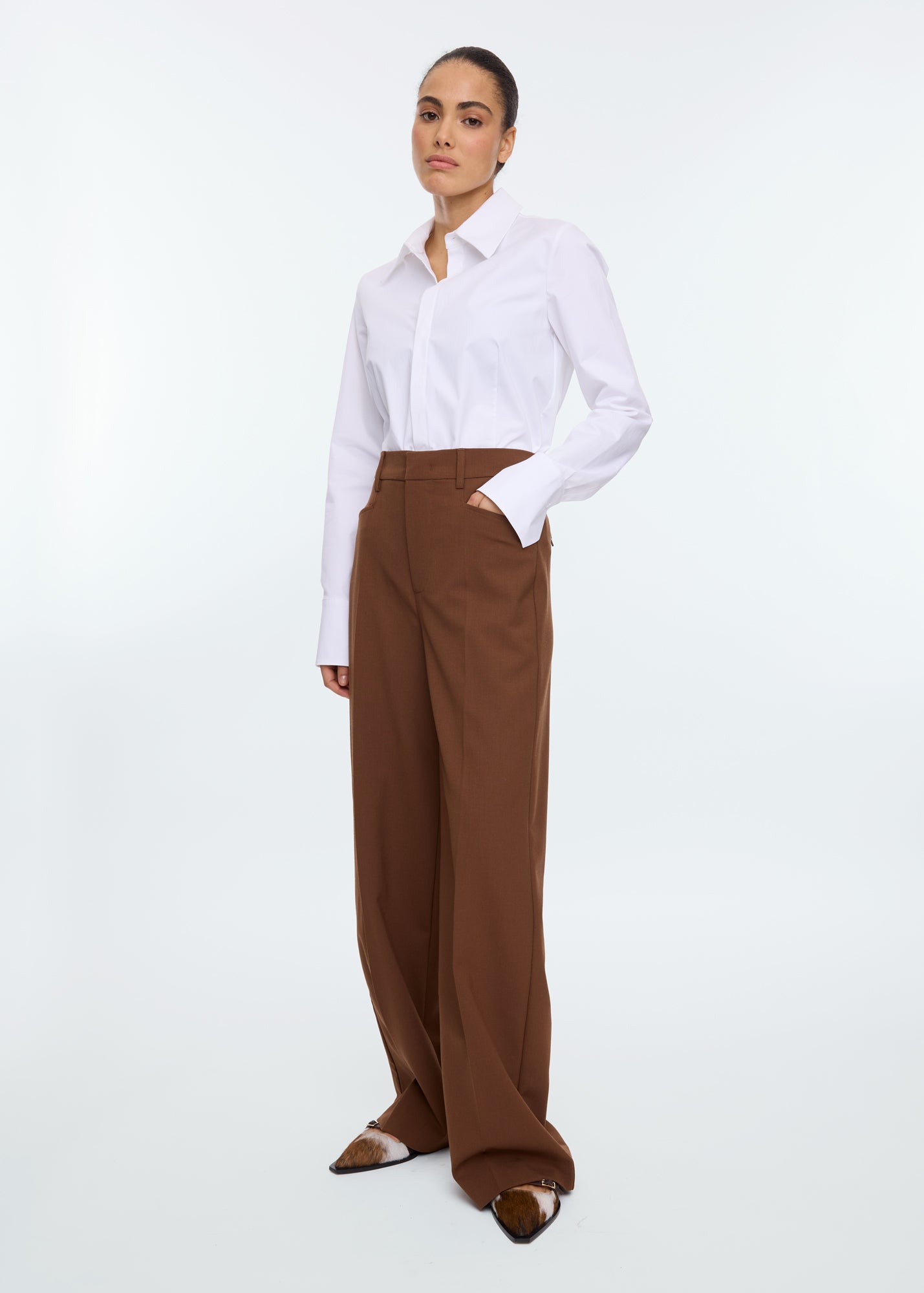 Wool tailored wide trousers