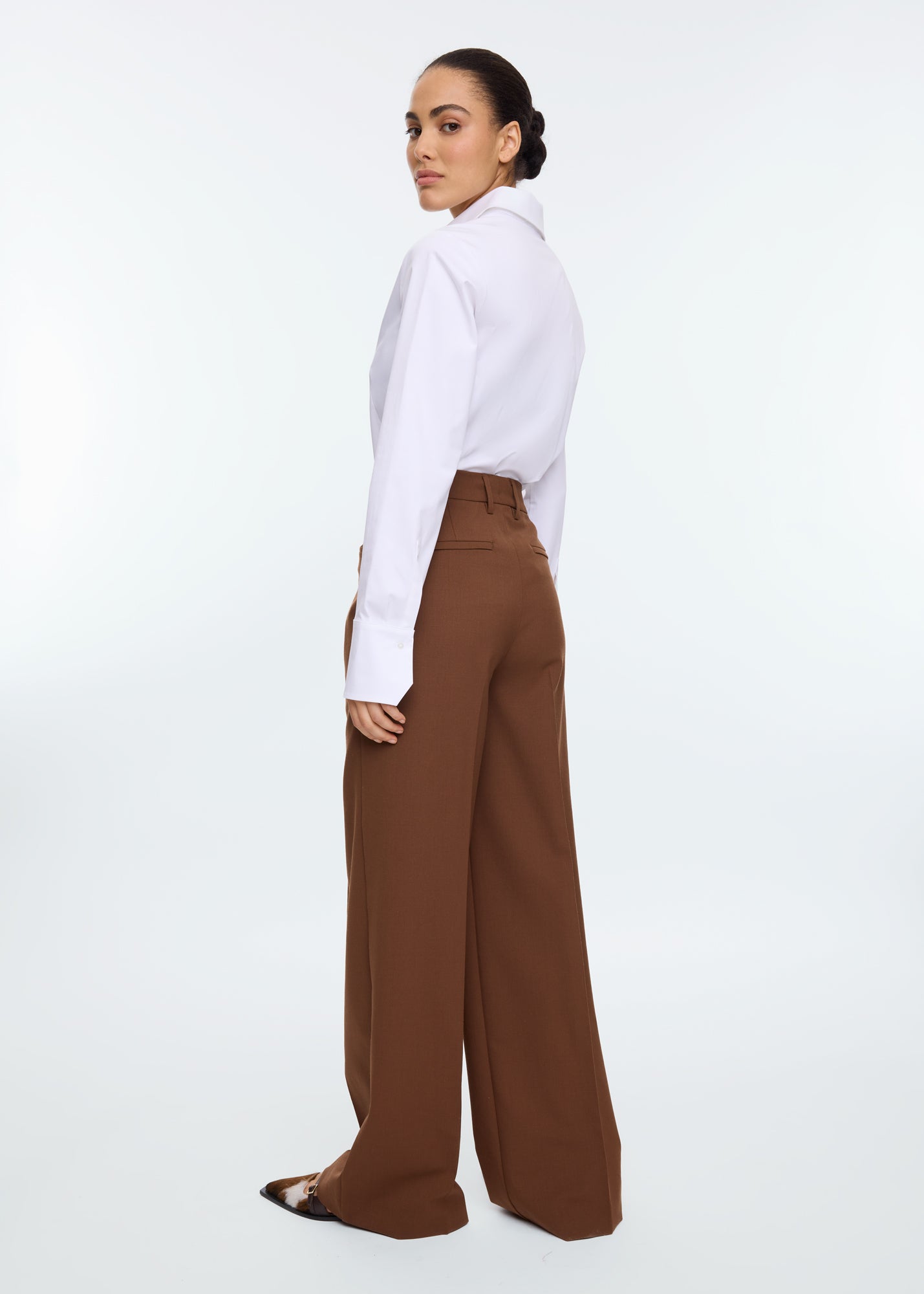 Wool tailored wide trousers