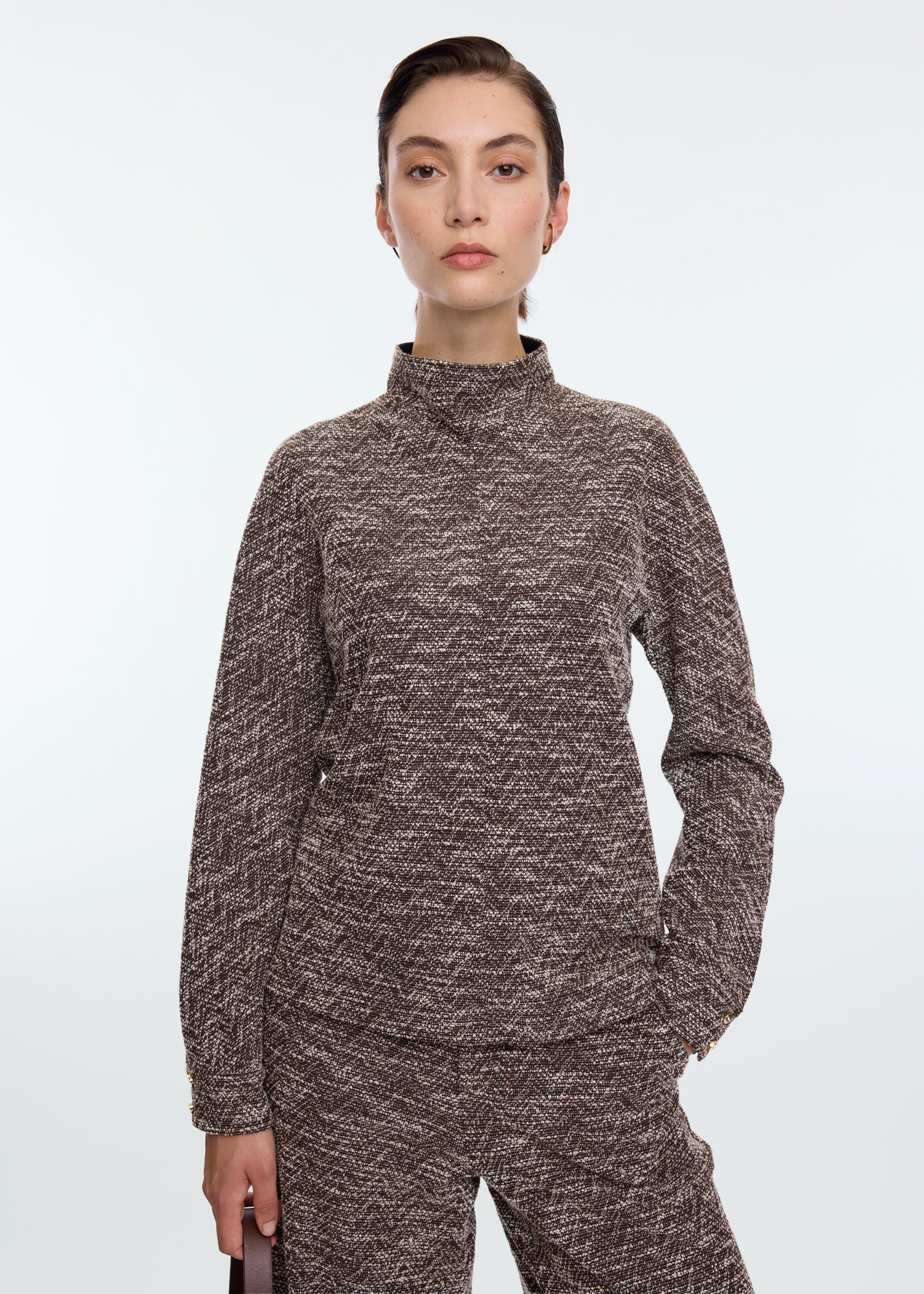 High neck tweed top