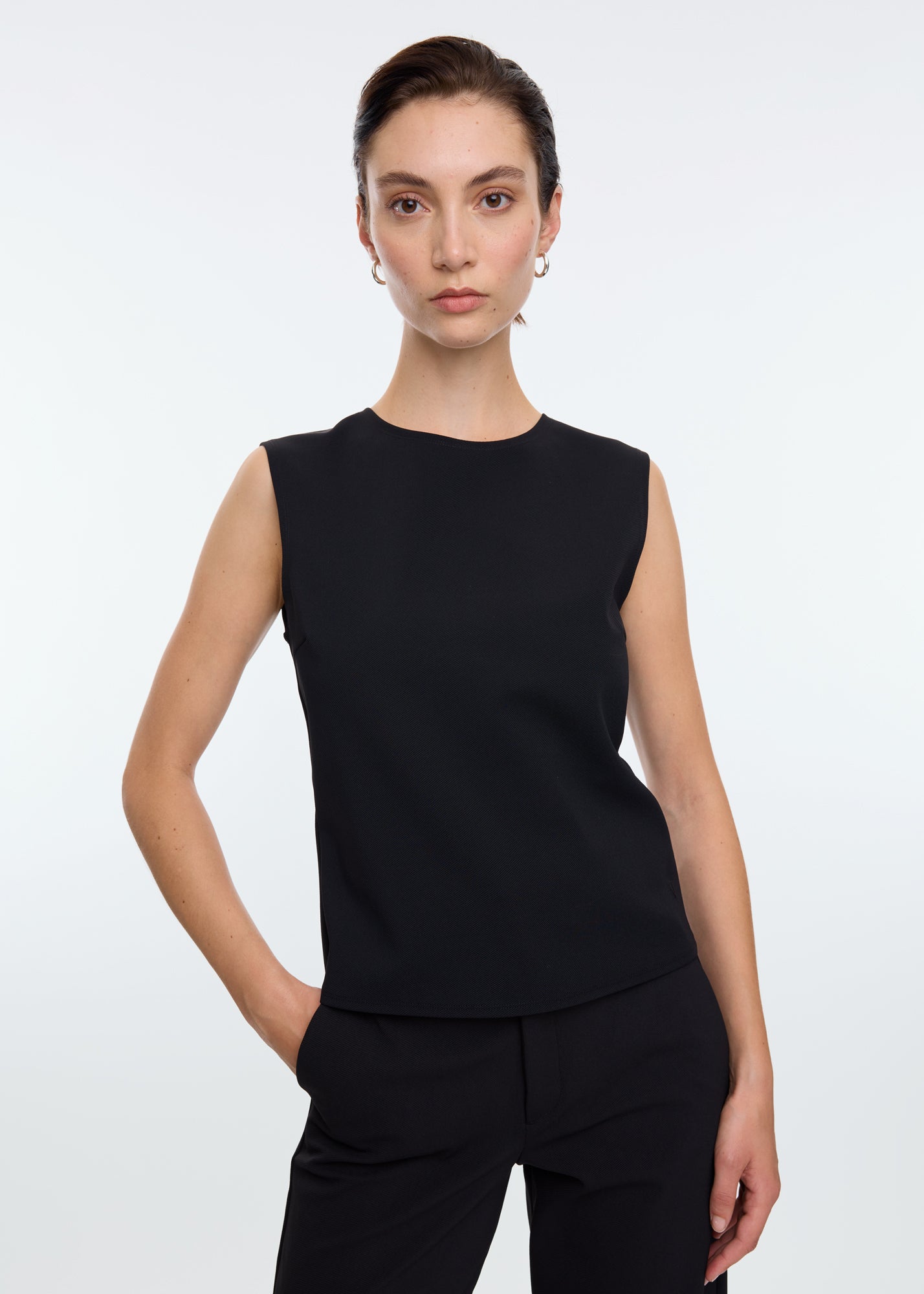 Sleeveless twill top