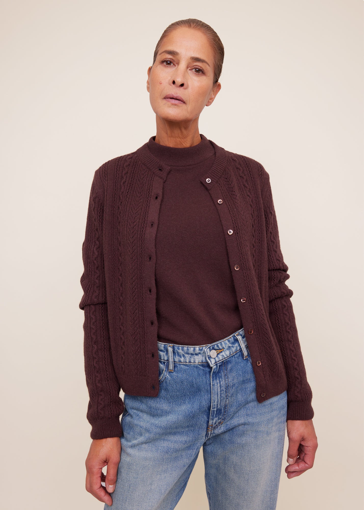 Ajour cardigan in wool-cashmere blend